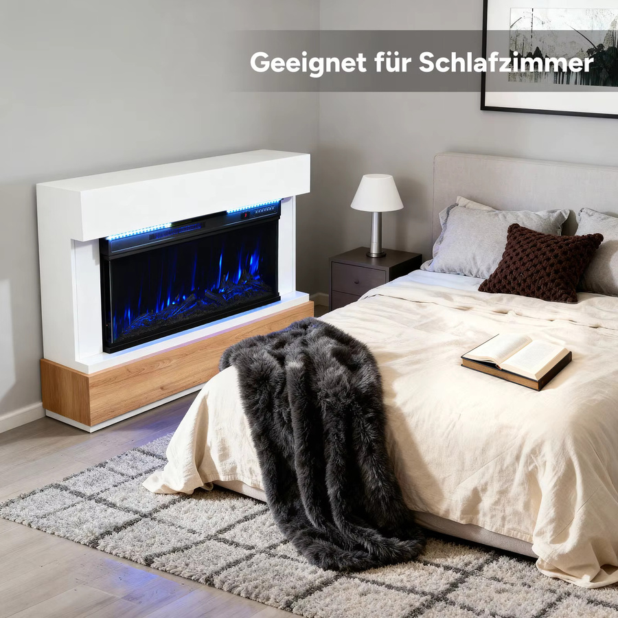 HOMAVO Elektrokamin mit Schrank in Schwarz oder Weiß, 3D-Flammeneffekt mit LED-Leiste, Heizleistung 1000/2000W, Breite: 91,44 cm - Bild 5