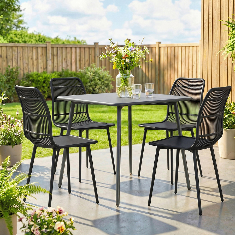 Outsunny Set 4 Gartenstühle aus PP und Metall in Schwarz mit ergonomischer Rückenlehne für Balkon, Terrasse und Garten, B/T/H: 46 x 51 x 84,5 cm - Bild 2