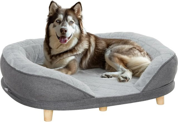 PawHut Hundesofa Grau mit Rückenlehne und Holzbeinen aus Polyester und MDF, B/T/H: 78 x 90 x 25 cm