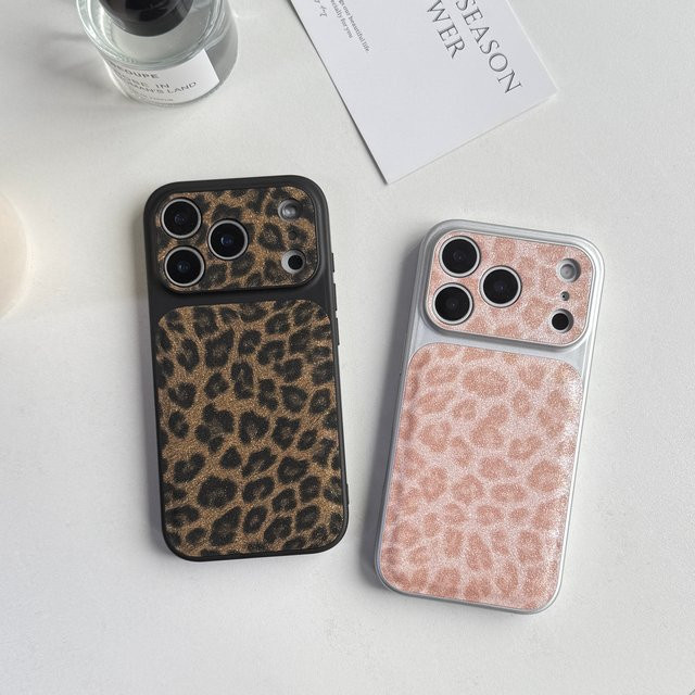 Handyhülle mit Leopardenmuster und Glitzer in Rosa und Braun für iPhone 17 16 15 14 Pro Max - Bild 1