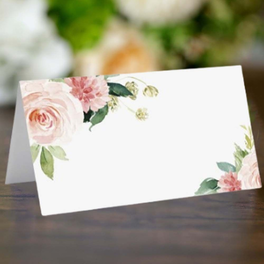 50 Stück beschreibbare florale Tischkarten aus Papier in Weiß für Banketttische - Bild 2