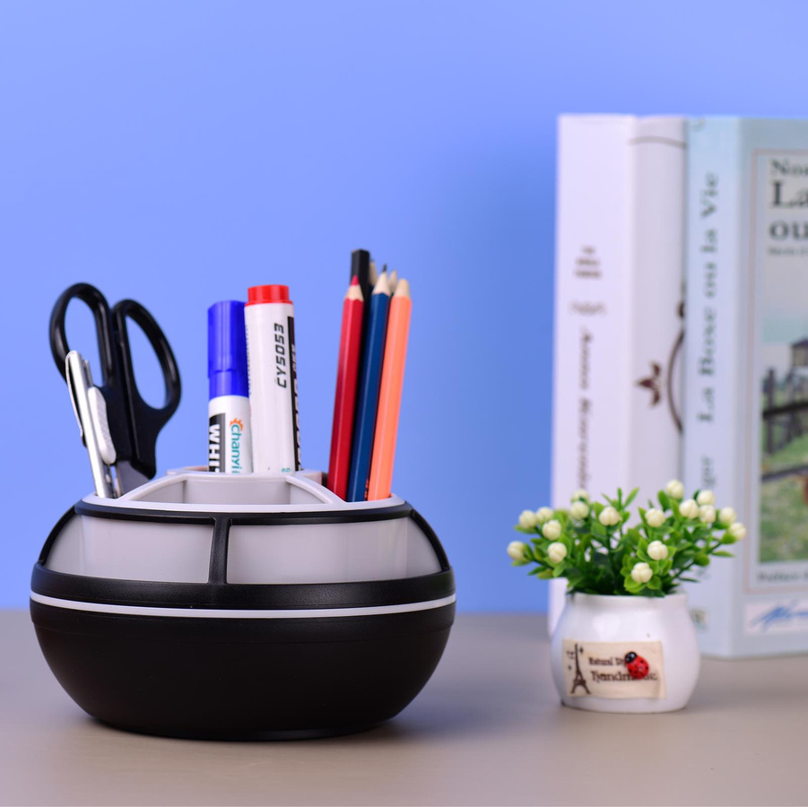 JIELISI 360 Grad drehbarer Stifthalter mit 9 Fächern für Büro und Schule, Schwarz, Breite: 14,5 cm, Tiefe: 14,5 cm, Höhe: 9,0 cm - Bild 4