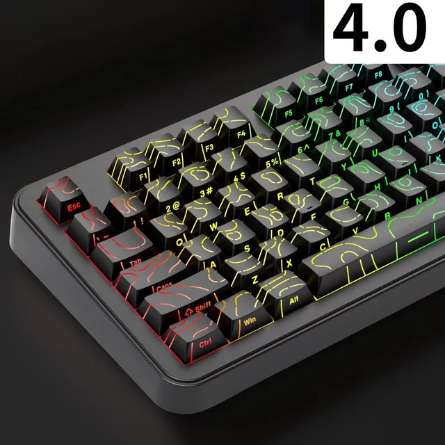 Topographic 4.0 PBT Double-Shot Tastenkappen Set mit 134 Tasten in Schwarz und Weiß, Cherry-Profil für MX-Switches, RGB-kompatibel für Gaming-Tastaturen - Bild 1