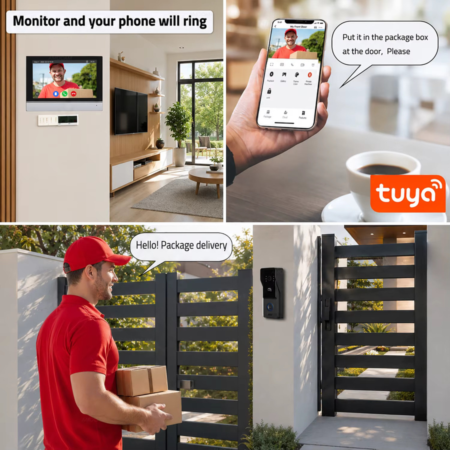 AMOCAM Smarte Video-Türklingel in Silber, 1080P WLAN Video-Gegensprechanlage mit Tuya Zwei-Wege-Kommunikation und Türöffner-Funktion, 4-Draht-System - Bild 2