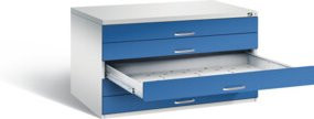 C+P Flachablageschrank Serie 7100_7200, Front Enzianblau, Korpus Lichtgrau, H x B x T: 76,0 x 135,0 x 96,0 cm - Bild 1