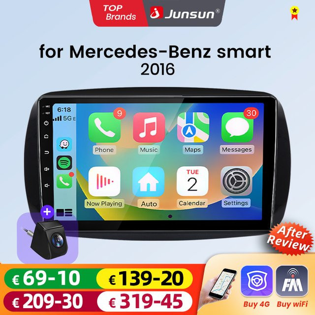 Junsun Android Auto Autoradio für Mercedes Benz Smart 453 Fortwo mit Wireless Apple CarPlay und IPS Touchscreen in Schwarz - Bild 1