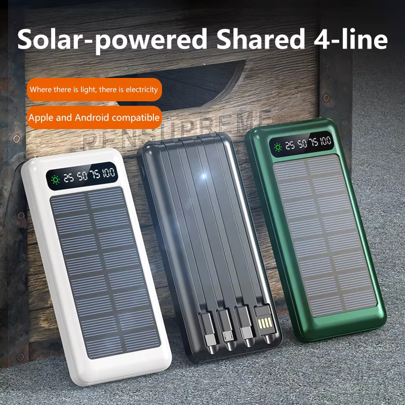 Solar Power Bank 50000 mAh mit vier Datenkabeln, tragbare Powerbank für Smartphones, Schwarz - Bild 2