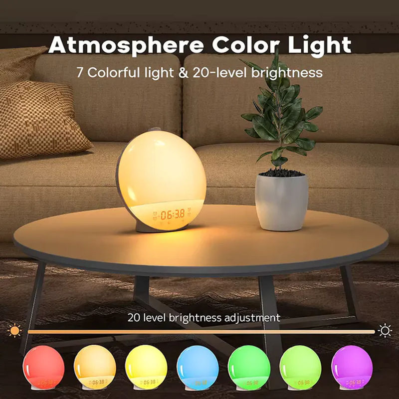 Niditon Wake Up Light Wecker mit Sonnenaufgang und Sonnenuntergang Simulation, Digitaluhr mit Nachtlicht und FM Radio, Weiß - Bild 2
