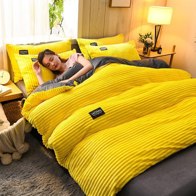 Bin Chi Textiles Bettwäsche-Set aus Cord und Samt, wendbare Winter-Bettwäsche in Gelb, B/H: 220 x 240 cm mit 2 Kissenbezügen - Bild 1