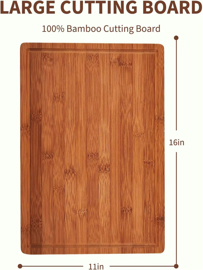 Garvee Bambus-Schneidebrett mit Saftrille und Griffen, braun, Rechteckig, B: 40,64 cm, T: 27,94 cm, H: 2,54 cm - Bild 3