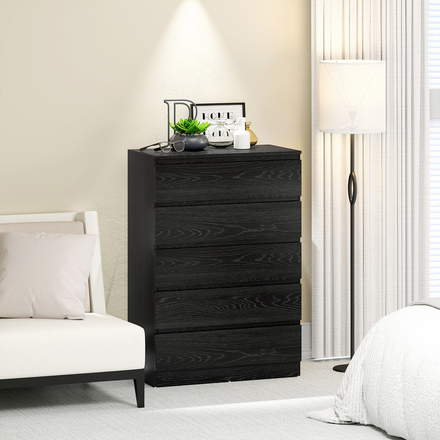HOMCOM Kommode mit 5 Schubladen in Schwarz gemasert, moderner Schubladenschrank für Schlafzimmer, Wohnzimmer oder Büro, B/T/H: 77 x 40 x 111,5 cm - Bild 2