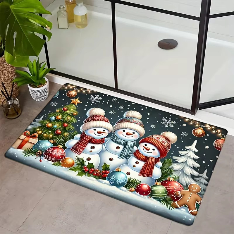 VIKAMA Teppich mit Winter-Weihnachts-Schneemann-Muster in Multicolor, rutschfest und schmutzabweisend für Schlafzimmer, Flur oder Eingangsbereich - Bild 3