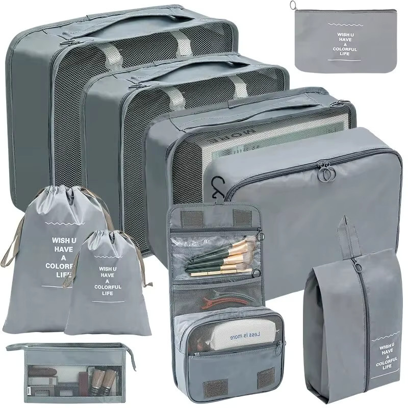 7 bis 10-teiliges Reise-Organizer Set aus Textil in Schwarz zur Kofferorganisation und Kleidungaufbewahrung - Bild 2