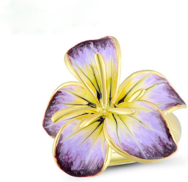 YIRAN Ring, Emaille Blume, Diamantbesetzt, Beige, Unisex - Bild 1