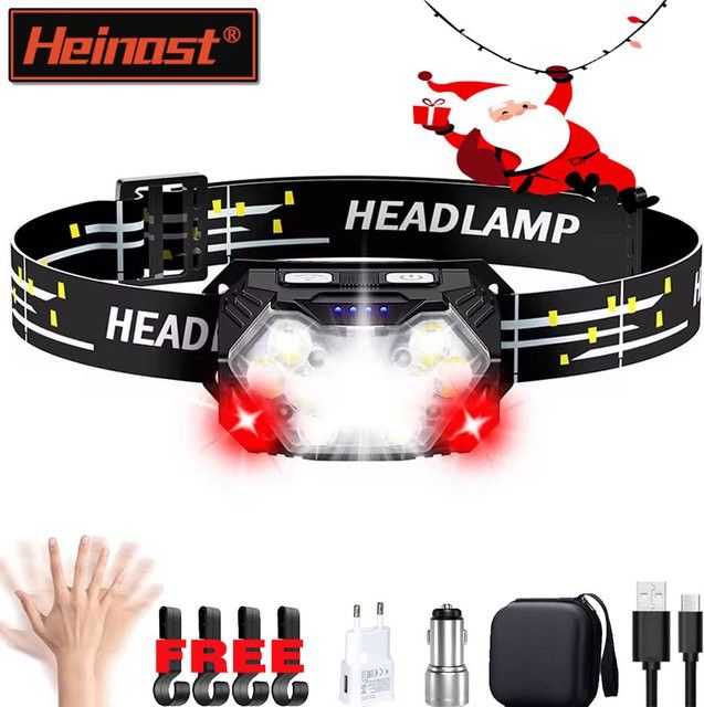 Heinast Superhelle 9-LED Stirnlampe und Arbeitstaschenlampe mit USB-C, Bewegungsmelder und 10 Modi, Wasserdicht - Bild 1