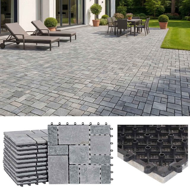MCW Steinfliese MCW-K70 Naturstein-Bodenfliese für Balkon und Terrasse in Dunkelgrau, B/T: 30 x 30 cm, 11 Stück (1 m²) - Bild 1