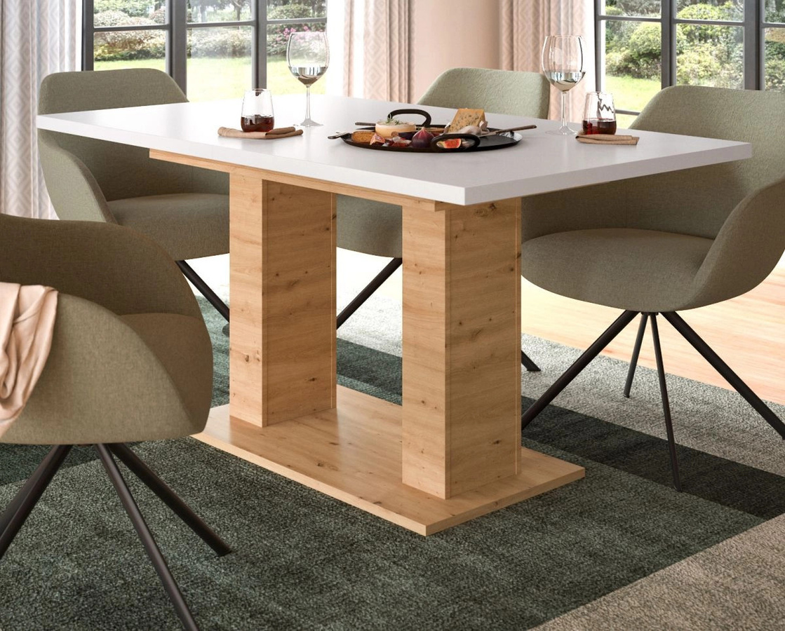 Ausziehbarer Esstisch Inn.Furn in Weiß und Eiche modern, B/T/H: 150 x 90 x 76 cm bis 190 x 90 x 76 cm - Bild 2