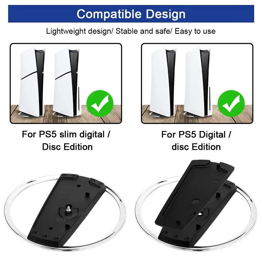 HeroAngel Vertikaler Ständer aus Metall mit Anti-Rutsch-Basis für PS5 Slim CFI 2000 und PS5 CFI 1000 Disc und Digital, Schwarz/Silber - Bild 4