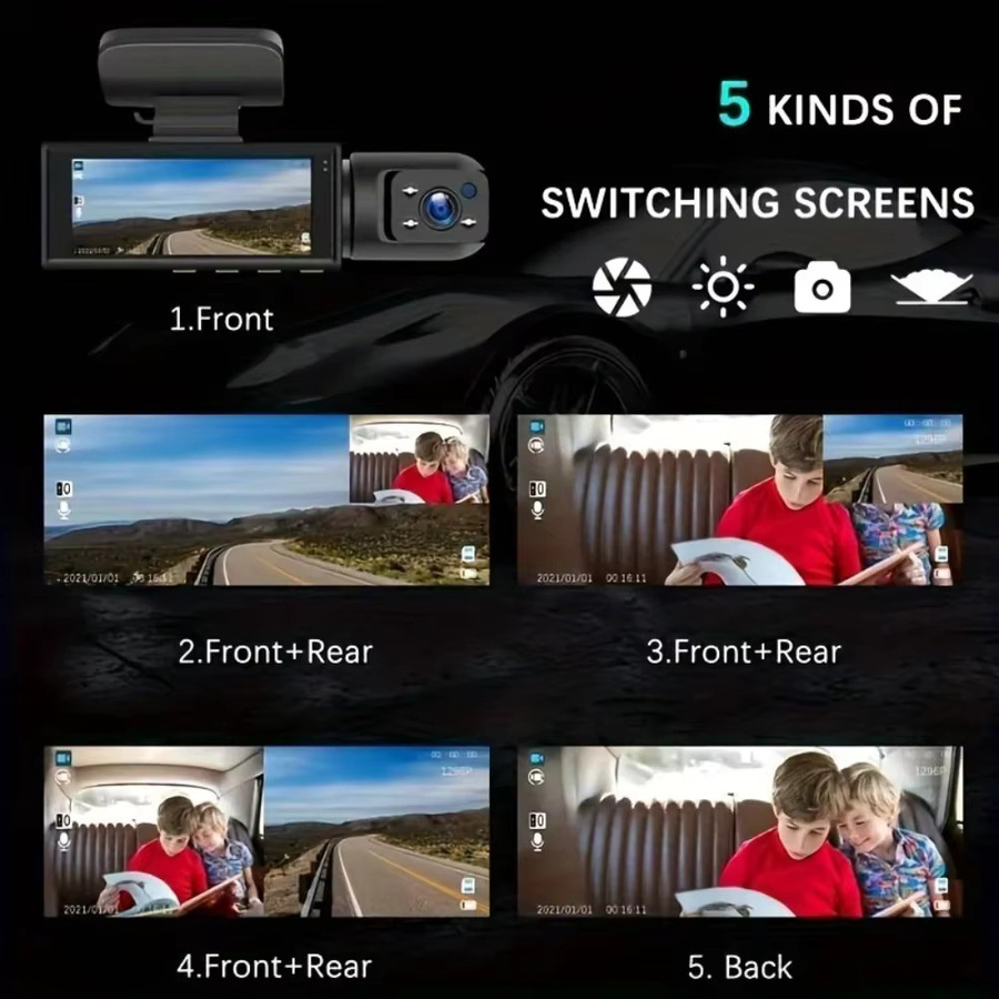 HONG TONG Dual-Lens Dashcam FHD 1920x1080P Auto-DVR Fahrzeug-Videorekorder für Innenraum und Außenbereich in Schwarz - Bild 4