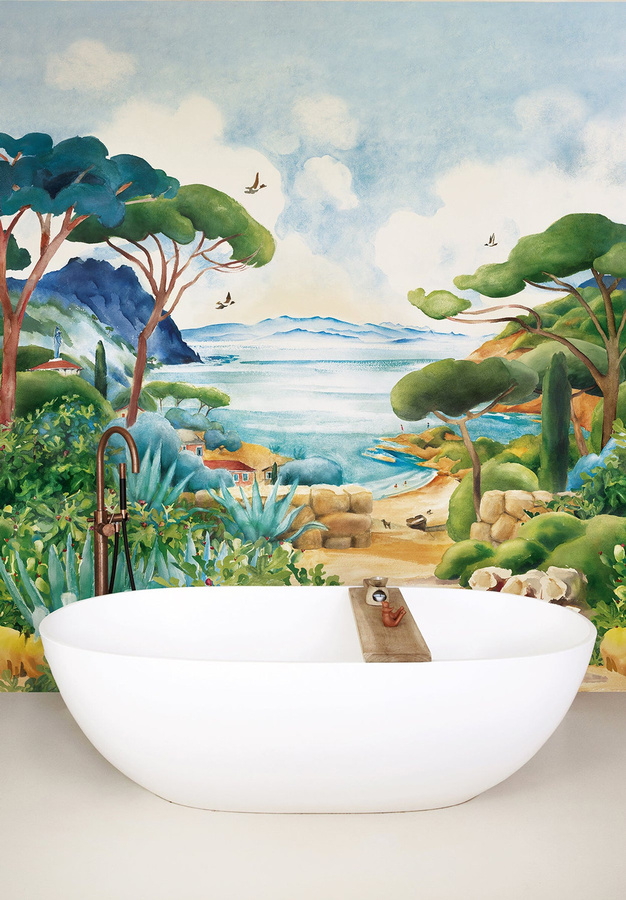 Isidore Leroy Wandtattoo Cap Corse Mural mit Natur- und Blumenmotiv in Mehrfarbig, Breite: 330 cm, Höhe: 150 cm - Bild 1