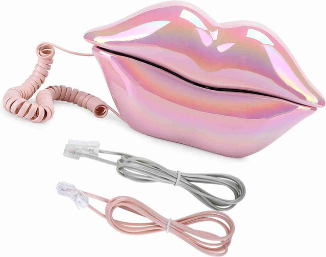 mfySpace Telefon WX-3016 in Rosa mit Lippen-Design und Caller-ID Funktion - Bild 1