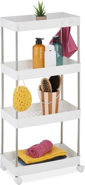 Relaxdays Nischenwagen mit 4 Ebenen aus Kunststoff und Edelstahl in Weiß und Silber, Höhe: 88 cm, Breite: 41,5 cm, Tiefe: 23,5 cm - Bild 1