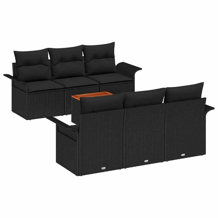 vidaXL Garten-Sofa-Set 7-teilig aus Polyrattan in Schwarz mit Polsterung und Stauraumfunktion - Bild 2