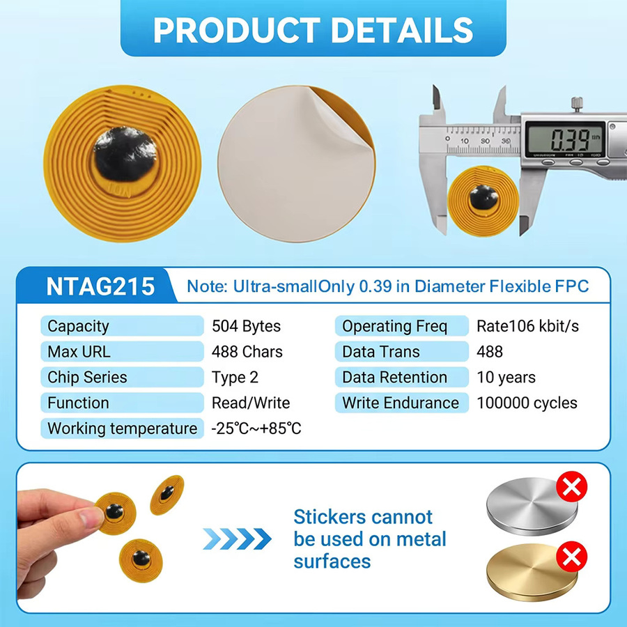 HENNCER NTAG215 NFC-Tag Ultra-Kleiner FPC Aufkleber 13,56MHz 504 Byte Wasserdicht für Nicht-Anti-Metall-Anwendungen - Bild 4