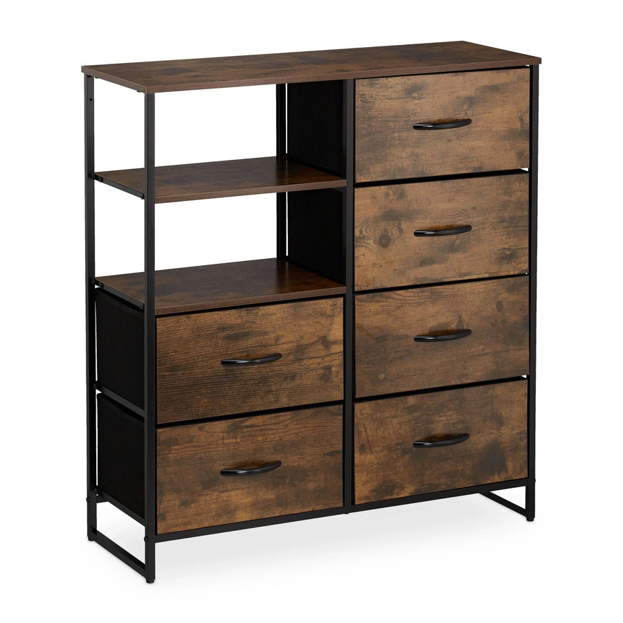 Relaxdays Kommode im Industrial Style mit 6 Schubladen aus Stahl und MDF, Schwarz/Dunkelbraun, Höhe: 92 cm, Breite: 84 cm, Tiefe: 32 cm - Bild 2