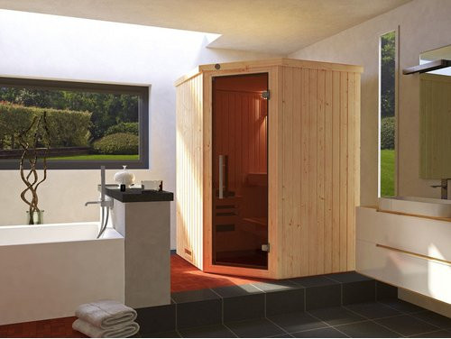 WEKA Ecksauna Kiruna 1 in Beige mit Ofen und Glastür B/H/T: 144 x 199 x 144 cm - Bild 3