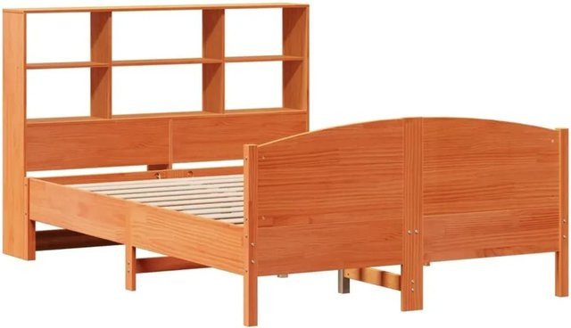 vidaXL Massivholzbett aus Kiefernholz mit Kopfteil und Regal in Braun, B/T/H: 160 x 200 cm - Bild 1