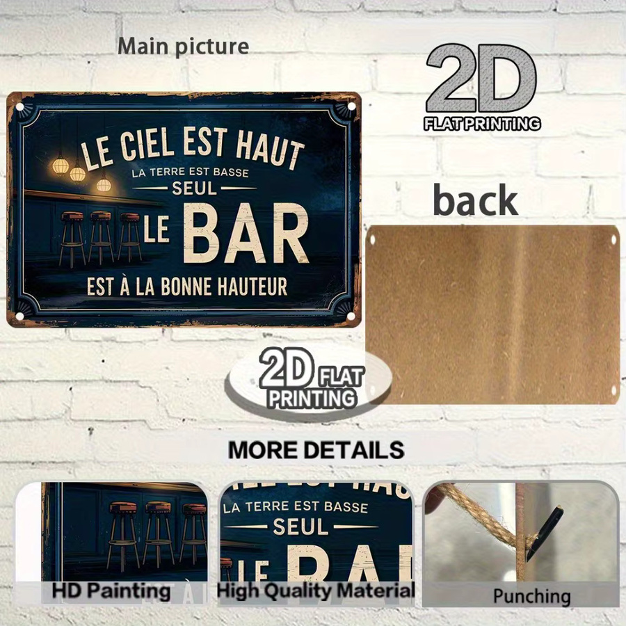 Vintage Barschild Le Ciel est Haut von CIFBUY als Wanddekoration in Blau und Weiß, Metallschild im rustikalen Design, Breite: 51,56 cm, Höhe: 33,53 cm - Bild 6