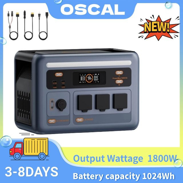 OSCAL Power Max 1800SE Tragbare Powerstation 1800W mit 1024Wh LiFePO4-Akku und Solarpanel für Outdoor-Camping - Bild 1