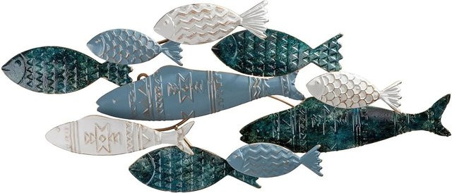 Gilde Wandrelief Pesca in Blau, Weiß und Gold mit maritimem Tier-Motiv, B/H: 71 x 30 cm - Bild 1