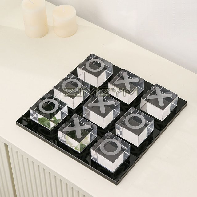 ZJMZYM XO-Quadrat Kristall-Schachbrett in Schwarz-Weiß, minimalistisches Glas-Ornament für Desktop und Wohnzimmer - Bild 1