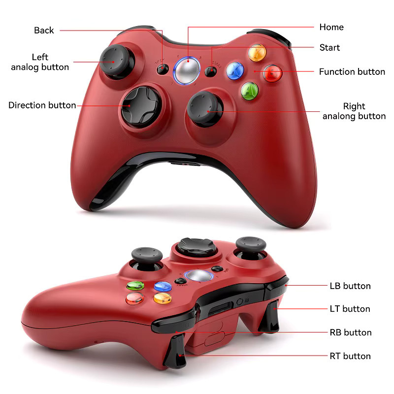 Bonacell 2,4G Wireless Gamepad mit 6-Achsen-Gyro und Dual Vibration für Xbox 360/Slim und Windows 7/8/10 Gaming Joystick in Weiß und Rot - Bild 3