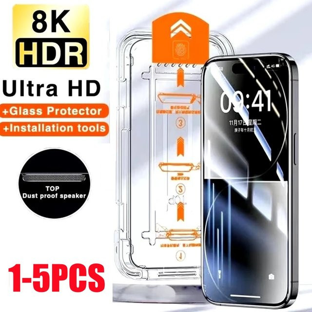 Staubfreies hochauflösendes Panzerglas für Apple iPhone 17 Pro Max 16 15 14 13 12 11 in Transparent - Bild 1