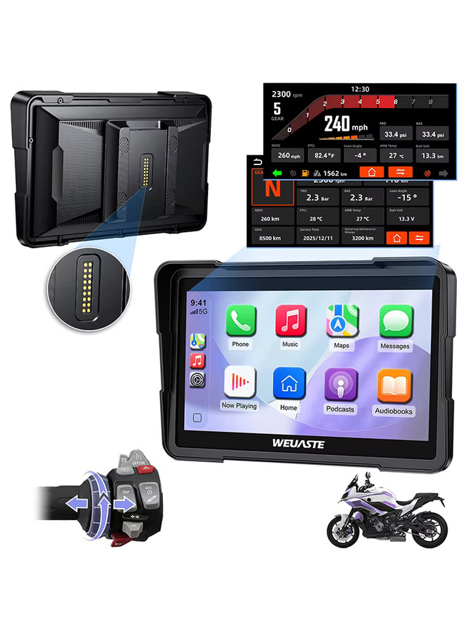 WEUASTE Kabelloses Motorrad CarPlay und Android Auto Navigationsgerät mit GPS, 6 Zoll, Schwarz - Bild 5