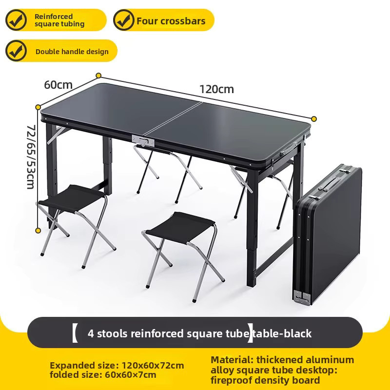 LEWEN Klappbarer Picknicktisch in Schwarz, höhenverstellbarer Campingtisch mit MDF-Platte und Aluminiumrahmen für Garten und Outdoor - Bild 4