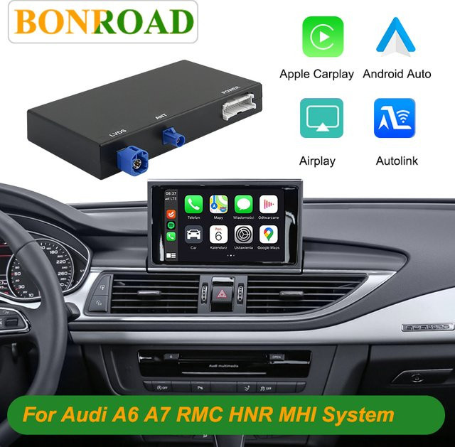 Bonroad Wireless Android Auto und Apple CarPlay Interface für Audi A6 A7 RMC 3G MMI MHI2 2012-2018 mit Mirror Link, AirPlay und Rückfahrkamera, Schwarz - Bild 1