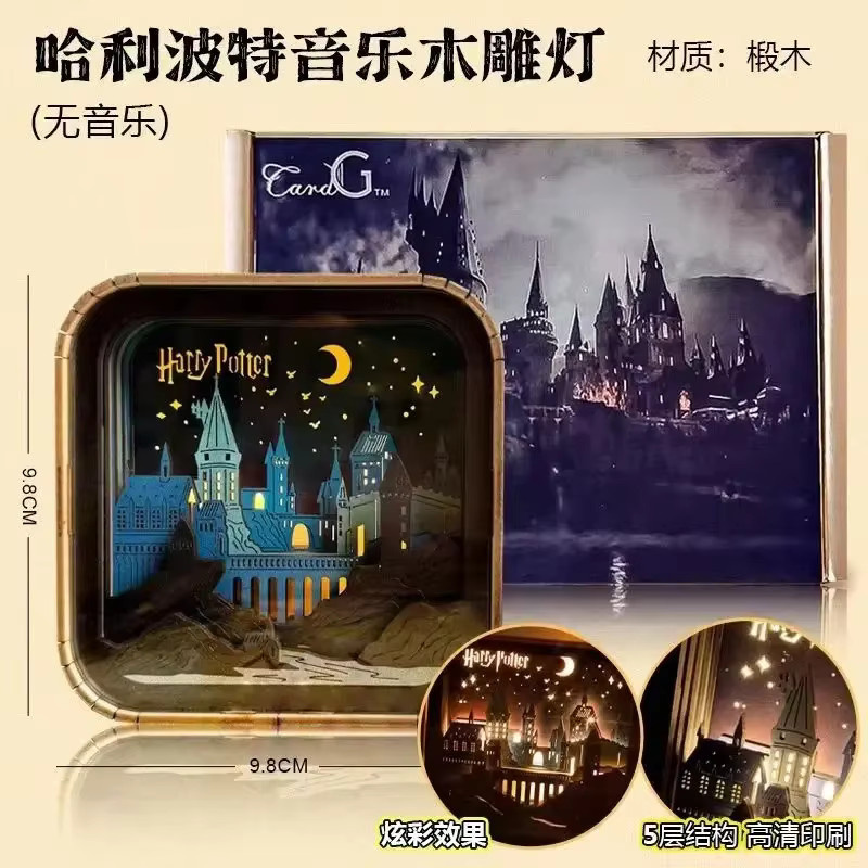 Bandai Harry Anime Hogwarts Castle Nachtlicht, Holzschnitzerei, Spieluhr - Bild 2