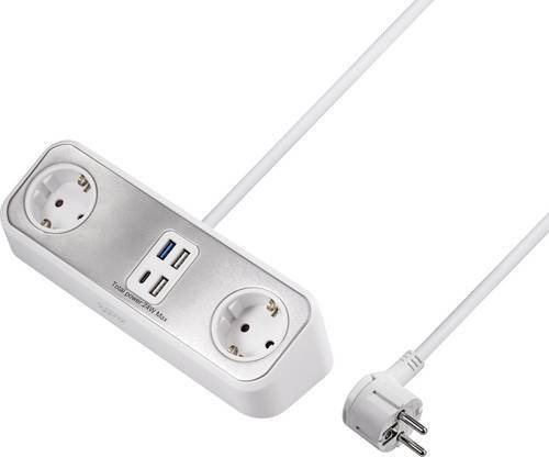 Sygonix Steckdosenleiste 2fach Weiß mit USB-A und USB-C Anschlüssen - Bild 1