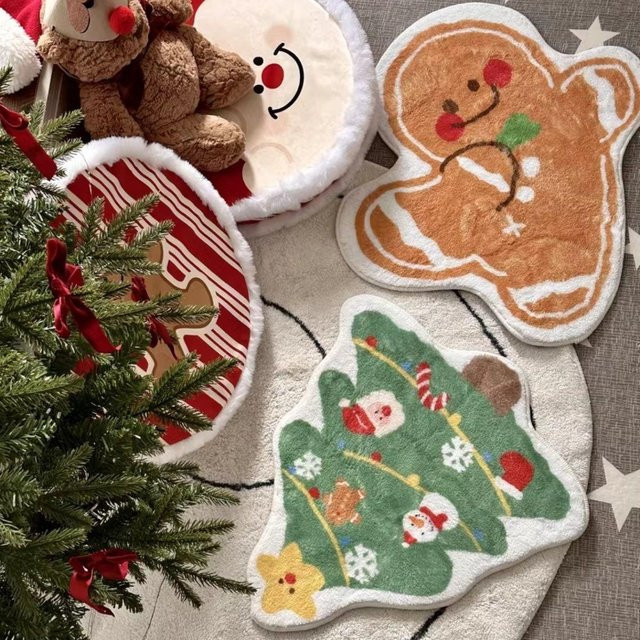 VIKAMA Cartoon Lebkuchenmann Teppich als dekorative Fußmatte für Schlafzimmer und Eingangshalle zur Weihnachtsdekoration - Bild 1