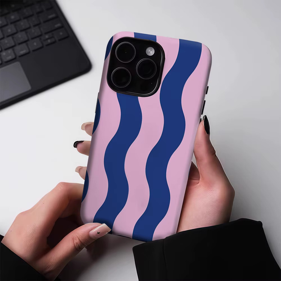 Potdemiel Handyhülle Blush & Blue Wave für iPhone 17 16 15 14 13 Pro Max Plus, robuste doppelschichtige Hülle mit Magnetfunktion, Pink und Blau - Bild 3