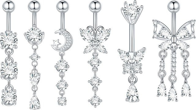 Aumeo Bauchnabelring Schmetterling Mond, Zirkonia, Silber, Damen - Bild 1