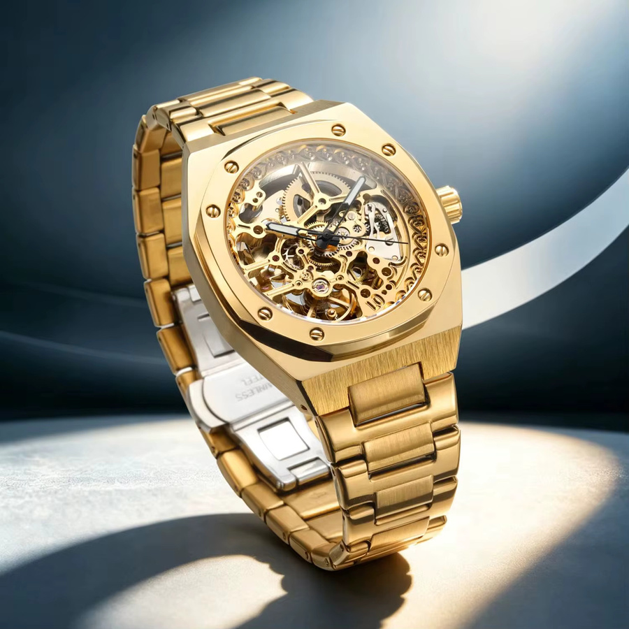 Forsining Armbanduhr, Automatik, Skelett, Gold, Edelstahl, Herren - Bild 1