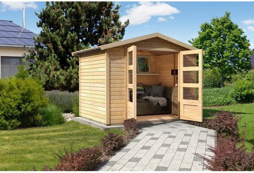 KARIBU Gartenhaus Amberg 3 aus Holz in Beige, B/H/T: 246 x 209 x 186 cm - Bild 1
