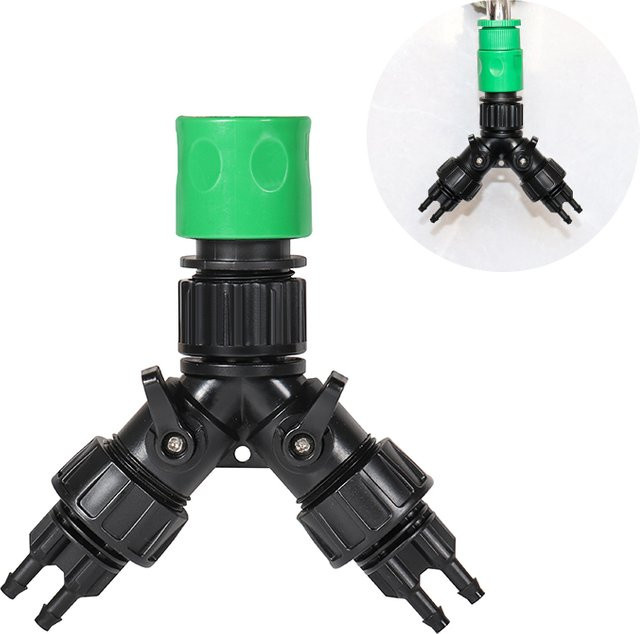 Pengliu 4-Wege-Wasserhahn-Adapter für Tropfbewässerungssysteme, 1/4 Zoll Schlauchanschluss, Grün - Bild 1