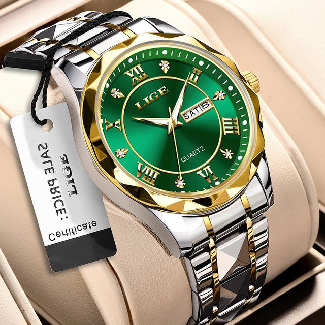 LIGE Armbanduhr Chronograph, Quarz, Edelstahl, Grün, Herren - Bild 1