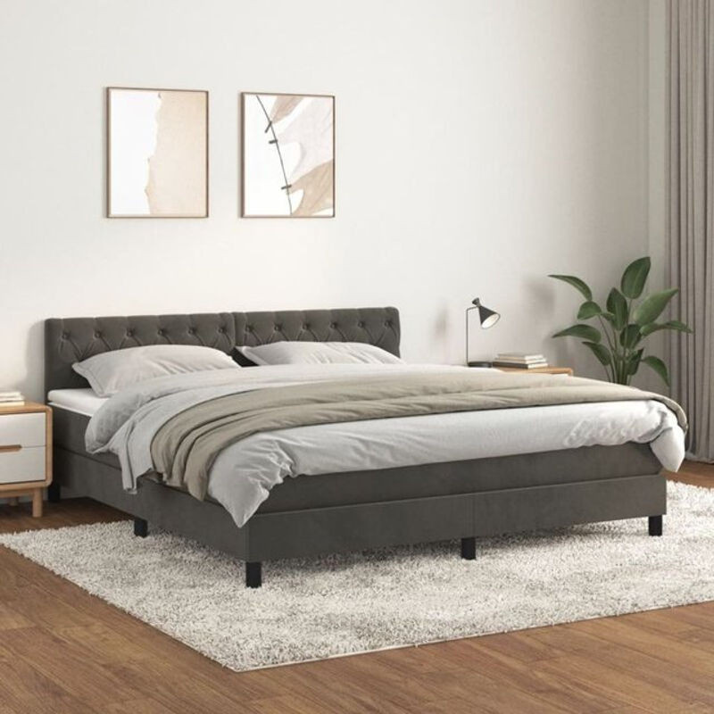 Vidaxl Boxspringbett mit Matratze in Anthrazit aus Samt, B/T/H: 160 x 200 x 88 cm - Bild 1